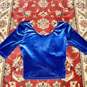 authentic vintage 90s cropped blue velvet top